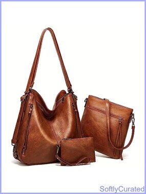 Vegan Leather 3-Piece Backpack Hobo Crossbody Wristlet Set Convertible Purse